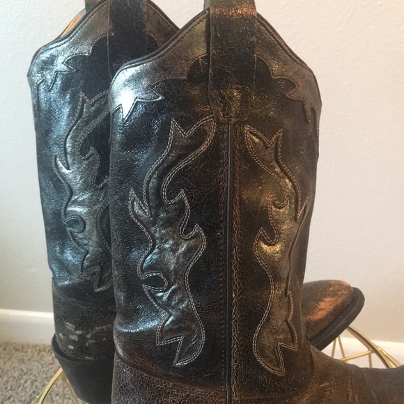 Old West size 6-6.5 genuine leather silver and black cowboy boots - Picture 2 of 6